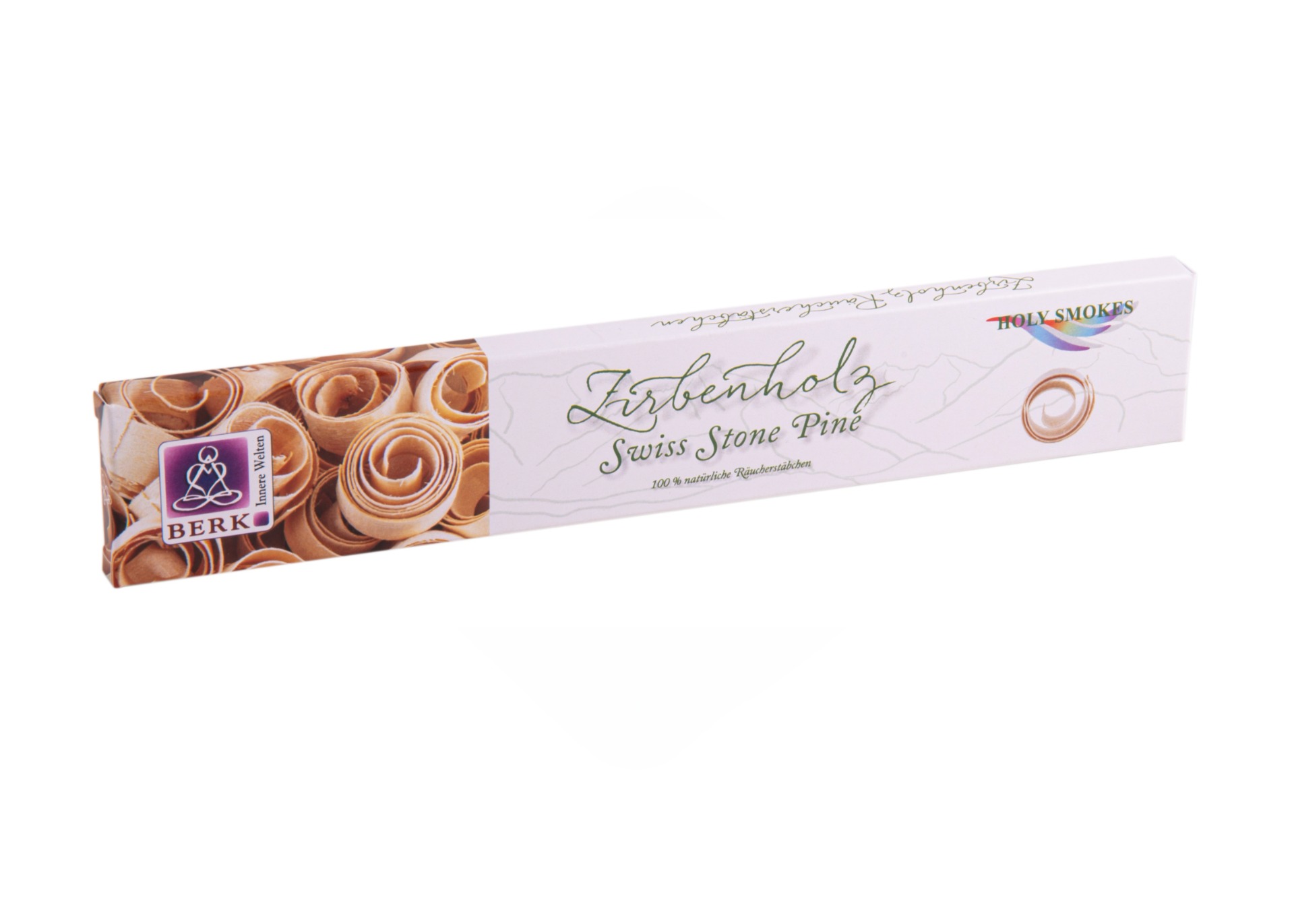 Eine Packung Zirbe Räucherstäbchen auf weißem Hintergrund, für ein duftendes Erlebnis.